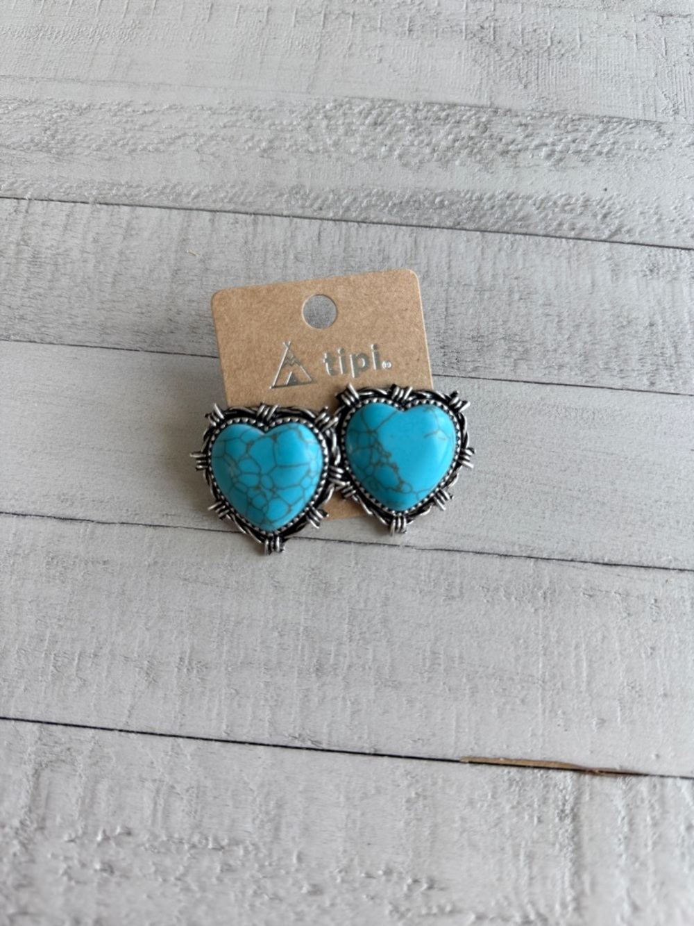 Tipi Turquoise Heart Stud Earrings - Bright Blue Silver-Tone